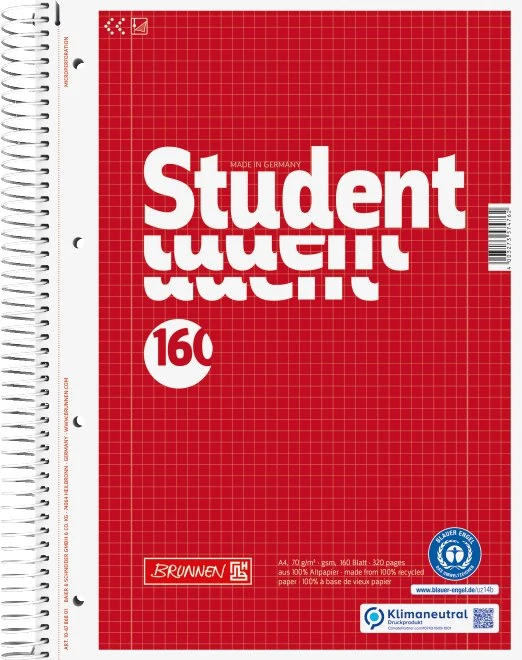 Brunnen Student Recycling Collegeblock, A4, Lineatur 28, rot, 160 Blatt