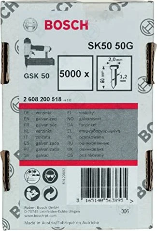 Bosch Professional SK50 50G Senkkopf-Stift verzinkt Tacker-Nägel, 50x1.2mm, 5000 Stück