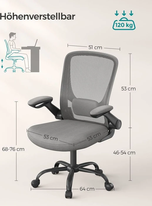 Songmics Bürostuhl ergonomisch mit Amrlehnen, taubengrau