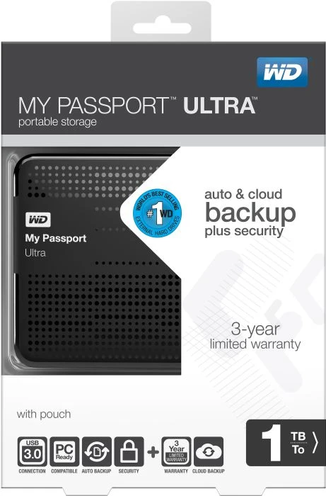 Western Digital WD My Passport Ultra schwarz 1TB, USB 3.0 Micro-B