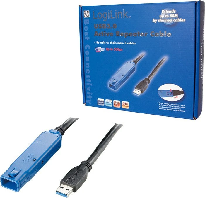 LogiLink USB 3.0 aktives Verlängerungskabel A/A, 10m