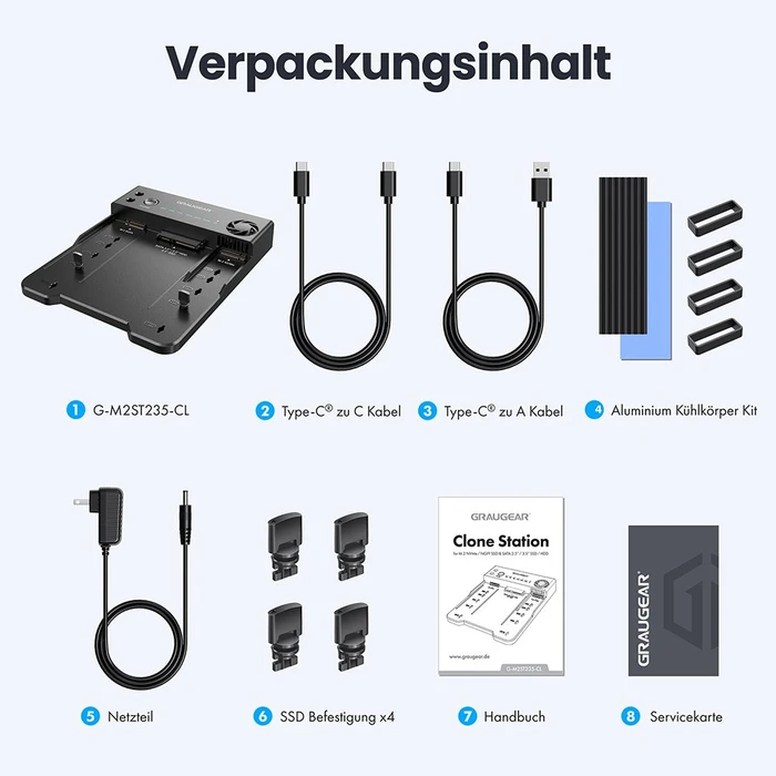 Graugear Bidirektionale Klonstation M.2/2.5"/3.5", Standalone