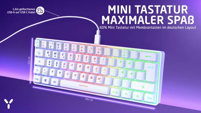 ISY IGK-3600-BK Mini Gaming Tastatur, weiß, LEDs RGB, USB, DE