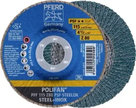 Pferd PFF 115 Z 80 PSF STEELOX POLIFAN Fächerschleifscheibe K80, 115x22.23mm, 10 Stück