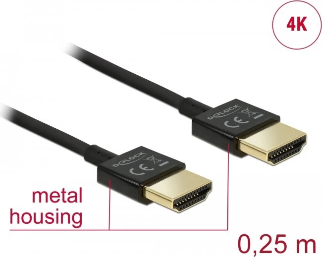 DeLOCK Slim 4K High Speed mit Ethernet HDMI Kabel, 0.25m