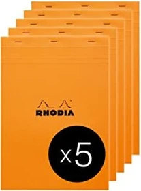 Rhodia Basics Notizblock N°18, A4, kariert, orange, 80 Blatt, 5er-Pack