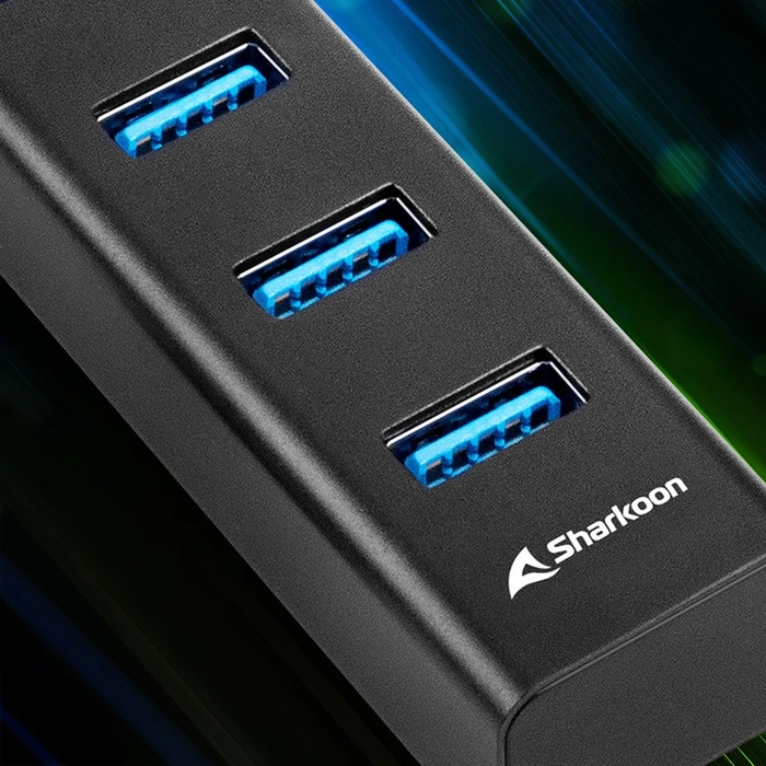 Sharkoon 4-Port Aluminium Hub schwarz, USB-A/USB-C 3.0 [Stecker]