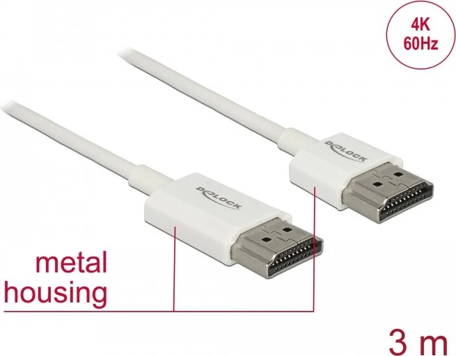 DeLOCK Slim 4K High Speed mit Ethernet HDMI 2.0 Kabel weiß, 3m