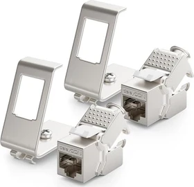 deleyCON Keystone Modul RJ-45 Buchse via Verlegekabel, Cat6a, STP, inkl. 1-Port Hutschienenadapter, 2er-Pack