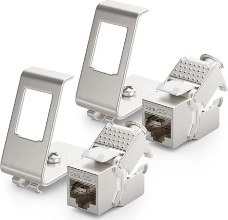 deleyCON Keystone Modul RJ-45 Buchse via Verlegekabel, Cat6a, STP, inkl. 1-Port Hutschienenadapter, 2er-Pack
