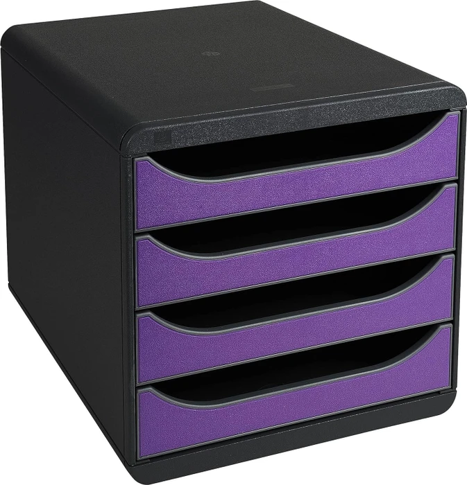 Exacompta Big Box Schubladenbox, 4 Schubladen, violett/schwarz (310720D)