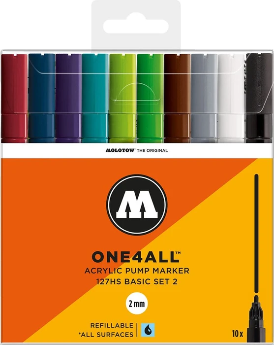 Molotow ONE4ALL 127HS 2mm Acrylmarker Basic-Set 2 sortiert, 10er-Set, Etui