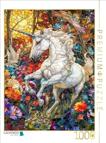 Calvendo Ein majestätisches Einhorn prangt auf einer farbenfrohen Blumenwiese