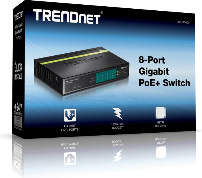 TRENDnet TPE-TG Desktop Gigabit Switch, 8x RJ-45, 123W PoE+