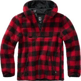 Brandit Teddyfleece Worker Hoodie red/black checkered (Herren)