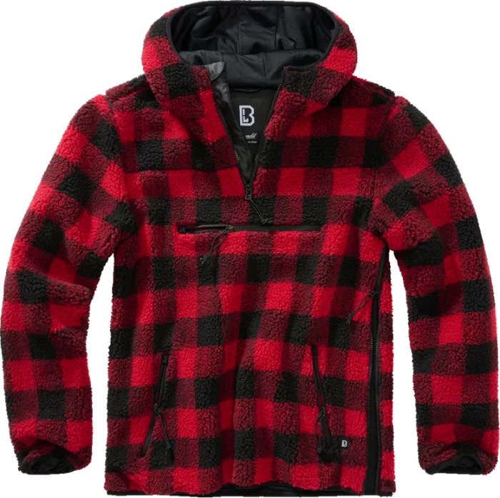 Brandit Teddyfleece Worker Hoodie red/black checkered (Herren)