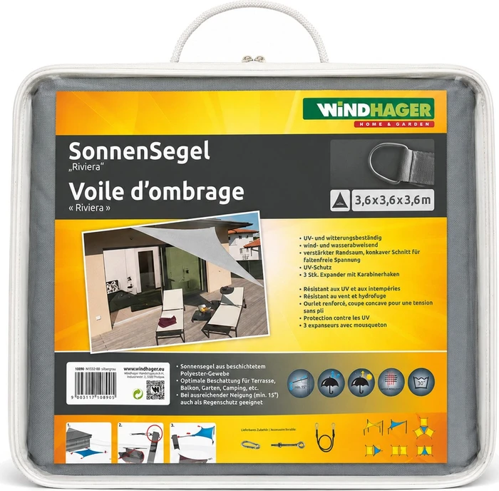 Windhager Riviera Sonnensegel dreieckig 360cm silbergrau