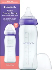 Lansinoh Weithalsflasche Glas mit NaturalWave Sauger Gr.M Trinkflasche, 240ml