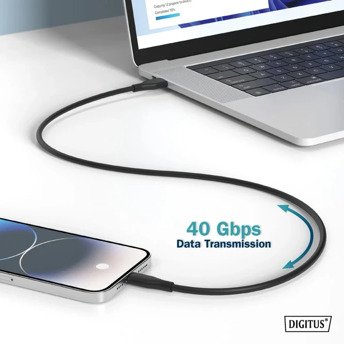 Digitus USB4 Silikonkabel, 40Gb/s, 8K60Hz, 240W PD, USB-C Stecker auf USB-C Stecker, schwarz, 0.5m