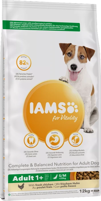 IAMS for Vitality für ausgewachsene Hunde kleiner und mittelgroßer Rasse, mit Huhn, 12kg