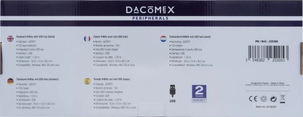 Dacomex K460u Tastatur mit Hub, schwarz, USB, FR