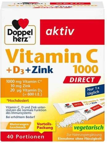 Doppelherz aktiv Vitamin C 1000 + D 3+ Zink Direct Pellets, 40 Stück