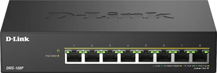 D-Link DMS-100 Desktop 2.5G Switch, 8x RJ-45, 230W PoE++