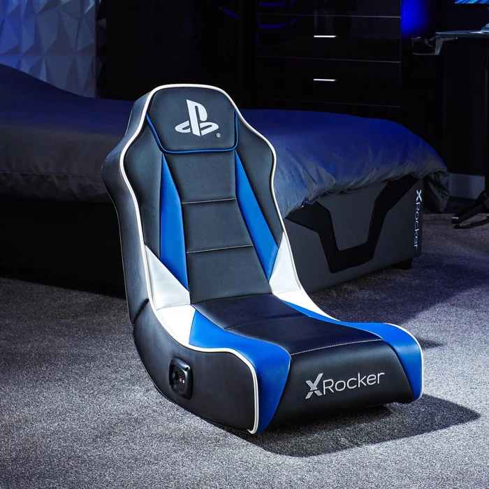X Rocker Sony Playstation 5 Geist 2.0 Floor Rocker Gaming-Bodensessel für Kinder/Jugendliche, schwarz/blau