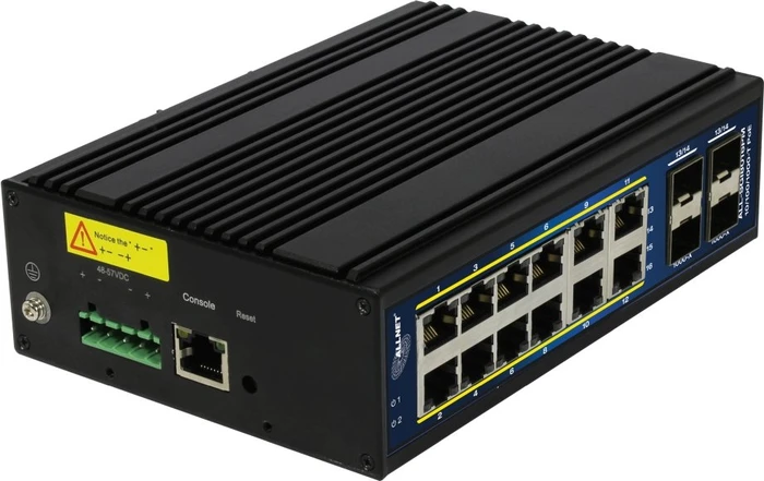 Allnet SGI Industrial Railmount Gigabit Managed Switch, 12x RJ-45, 4x SFP, PoE+