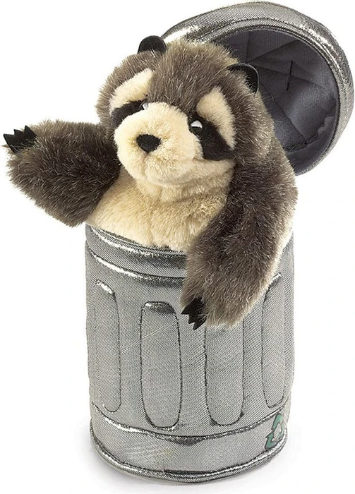 Folkmanis Handpuppe Waschbär in Mülltonne