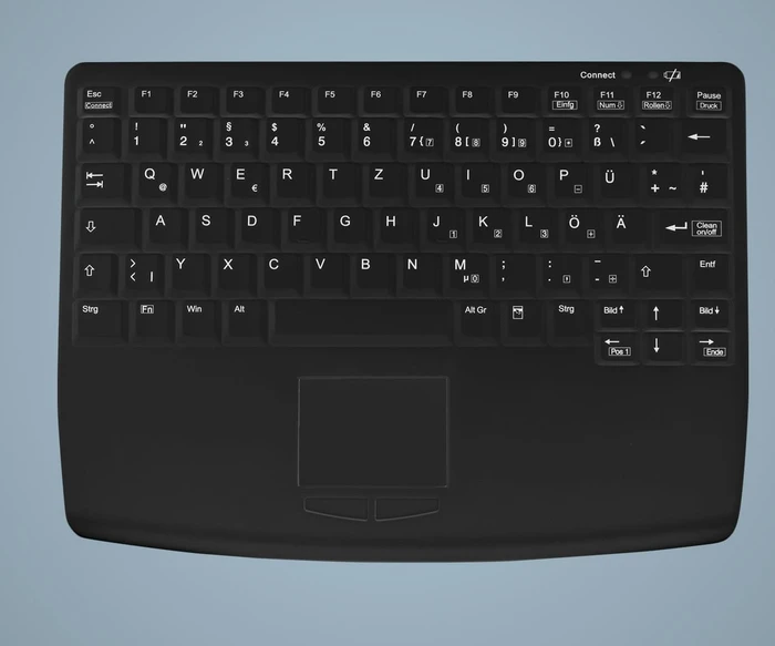Contour Design Active Key desinfizierbare Hygiene-Tastatur mit Touchpad, vollversiegelt, schwarz, USB, DE