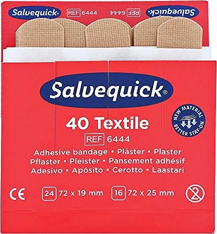 Cederroth Salvequick 40 Textile REF 6444 Pflasterstrips Nachfüllpack 2 Größen, 40 Stück