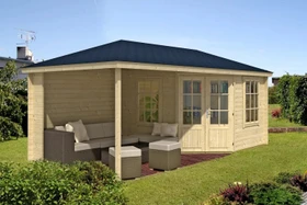 Alpholz 5-Eck Gartenhaus Mosel 650x325cm natur