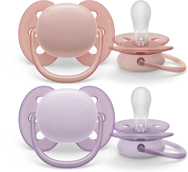 Philips Avent SCF091/31 ultra soft Beruhigungsschnuller, 0-6M, Silikon, rosa/violett, 2 Stück