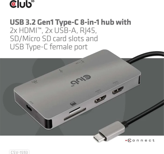Club 3D 8in1 Hub, USB-C 3.0 [Stecker]