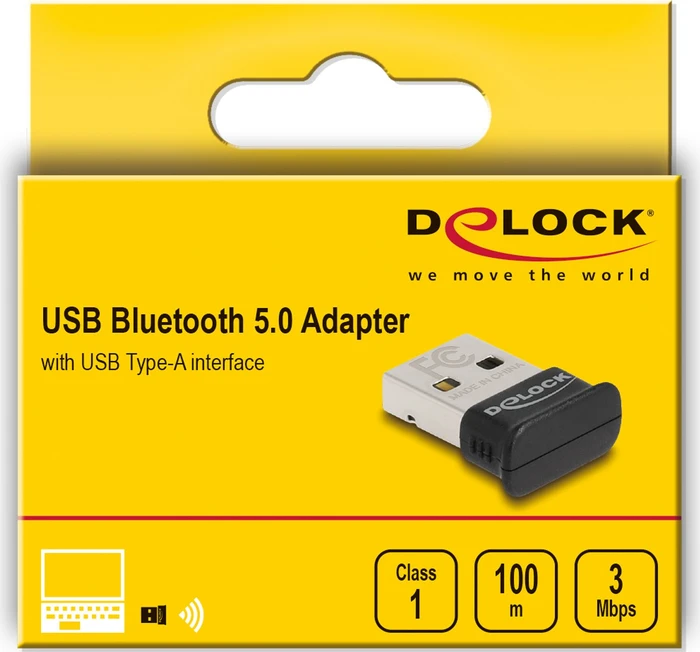 DeLOCK USB Bluetooth Adapter, Reichweite bis 100m, Bluetooth 5.0, USB-A 1.1 [Stecker]