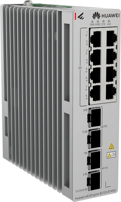 Huawei eKit SME Network eKitEngine S210I Series Industrial Railmount Gigabit Switch, 8x RJ-45, 2x SFP+, 2x SFP