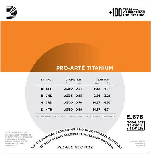 D'Addario Ukulele Pro-Arté Titanium Baritone