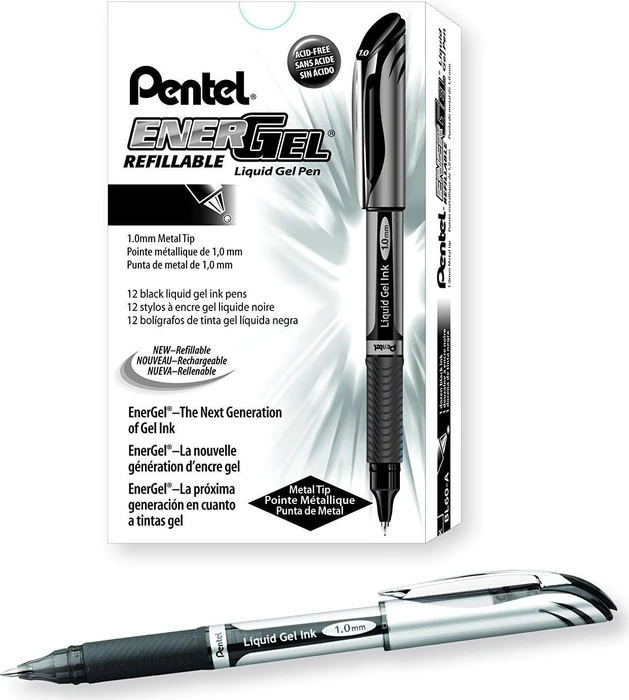 Pentel EnerGel BL110 1.0mm/0.5mm Gelroller schwarz/silber, 12er-Pack