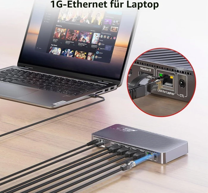AV Access iDock P10, USB-C KVM Docking Station, 10-in1, for 1 Laptop & 1 Desktop, 4K@60Hz Dual Monitor, 2-fach KVM-Switch