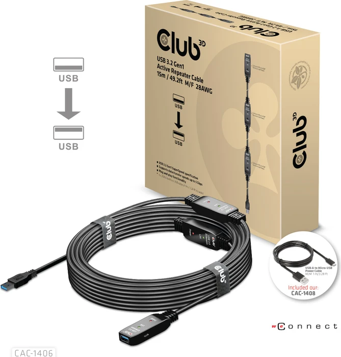 Club 3D USB 3.0 aktives Verlängerungskabel A/A, 15m
