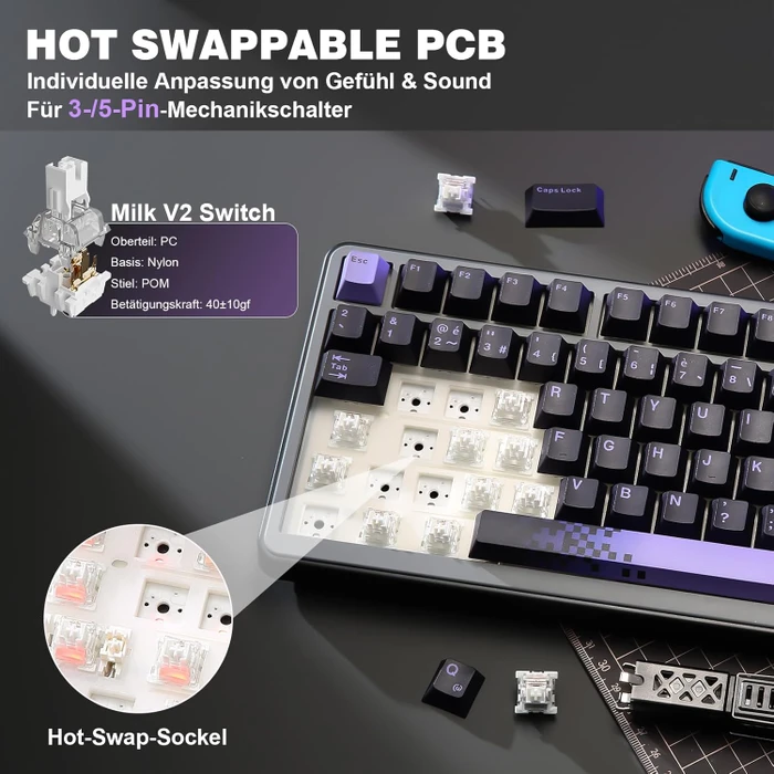 Yunzii B75 Pro, Black Purple, Milk Switch, USB/Bluetooth, DE