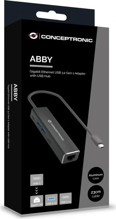Conceptronic USB-Hub mit LAN-Adapter, USB-C 3.0 [Stecker]