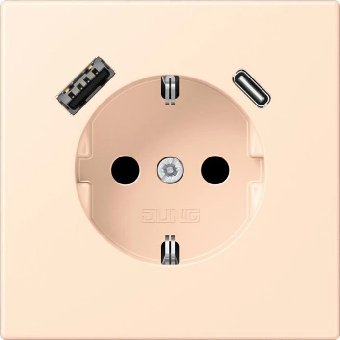 Jung Serie LS SCHUKO-Steckdose mit USB-Ladegerät Safety+, terre sienne pâle