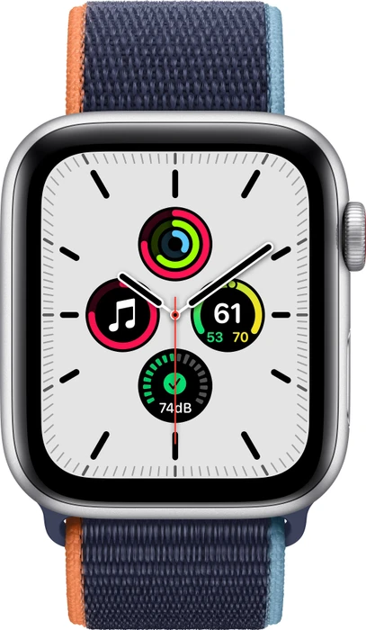 Apple Watch SE (GPS + Cellular) 44mm silber mit Sport Loop dunkelmarine