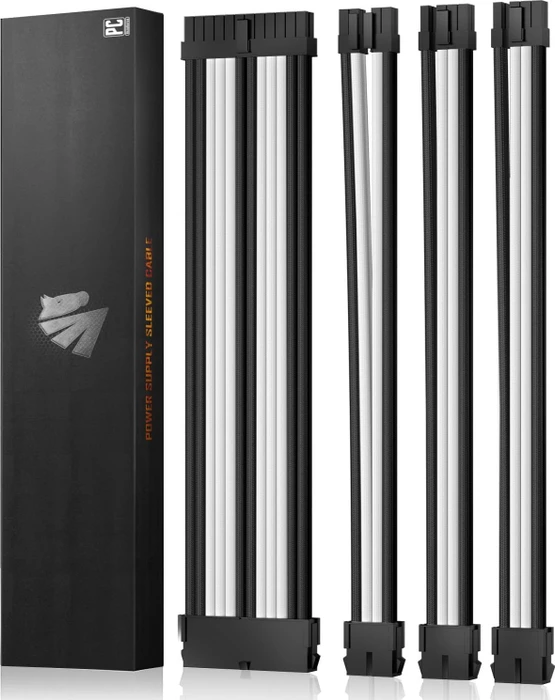 AsiaHorse GPU/CPU Cable Extension Kit, 1x 24-Pin, 1x 4/8-Pin ATX, 2x 8-Pin PCIe, 16AWG, schwarz/weiß, 30cm