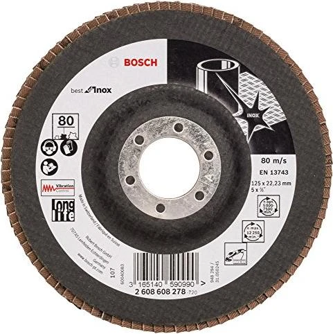 Bosch Professional X581 Best for Inox Fächerschleifscheibe gerade K80, 125x22.23mm, 1 Stück