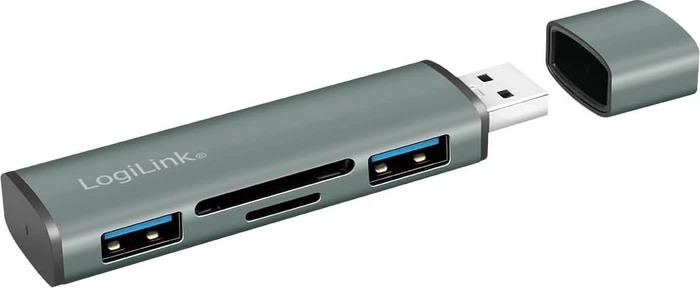 LogiLink USB 3.2 Gen 2 2-Port Hub with Card Reader, USB-A 3.1 [Stecker]