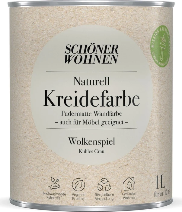 Schöner Wohnen Naturell Kreidefarbe innen wolkenspiel kühles grau, 1l