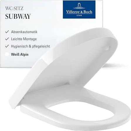 Villeroy und Boch Subway WC-Sitz 9M55S101 mit Absenkautomatik (SoftClosing), mit abnehmbaren Sitz (QuickRelease), Weiß Alpin Image